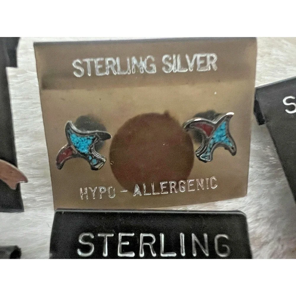 Lot Sterling Silver Stud Earrings Tiny Lightning Bolt Moon Star Rain Turquoise - Picture 6 of 13